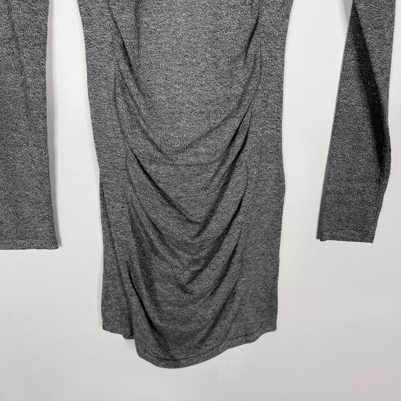 New Express XSmall XS Heather Gray Bodycon Ruched Long Sleeve Dress Scoop Neck - Picture 4 of 10